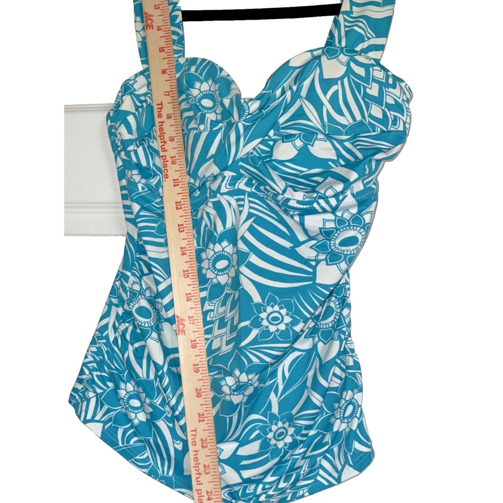Beach Modest Tropical Eddie Bauer Tankini Sz‎ 8 Floral Print Blue White Swimwear - Picture 6 of 8